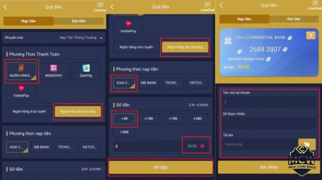 Hướng dẫn chi tiết các bước nạp tiền vào MCW